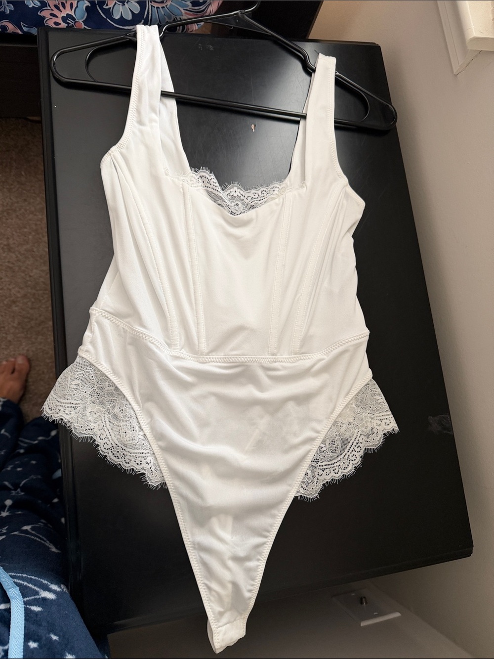 Forever 21 White Lace-Trim Bodysuit